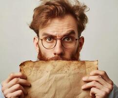Man With Glasses Holding Piece of Paper photo