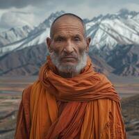 Man With White Beard Wearing Orange Scarf photo