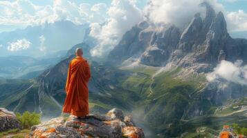 Person Standing on Top of a Mountain photo