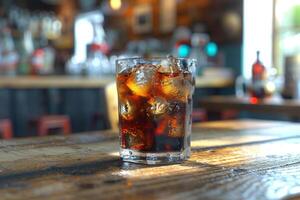 Glass of Soda on Wooden Table photo