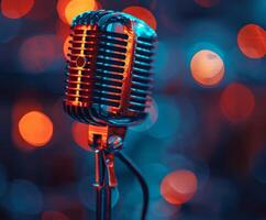 Close up of a Microphone on a Stand photo