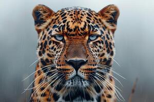 Close Up of a Leopards Face in the Rain photo