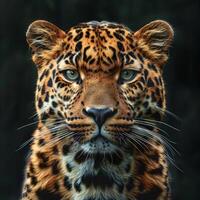 Close Up of a Leopards Face on Black Background photo