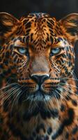 Close Up of Leopards Face With Blue Eyes photo