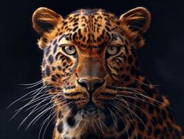 Close Up of Leopards Face on Black Background photo