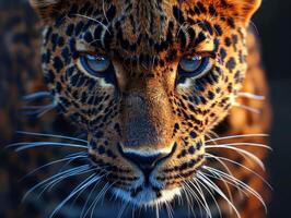 Close Up of a Leopards Face With Blue Eyes photo