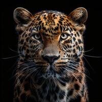 Close Up of a Leopard on Black Background photo