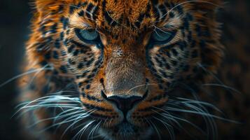 Intense Close Up of a Tigers Face With Blue Eyes photo