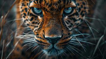 Close Up of Leopards Face With Blue Eyes photo