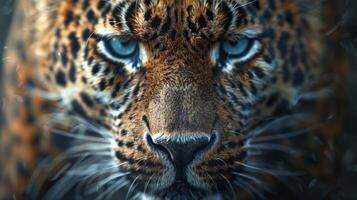 Close Up of Leopards Face With Blue Eyes photo