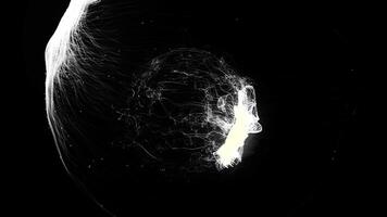Abstract white dust particles flying on a black background and creating spherical silhouette. Motion. Glowing white cloud of particles, seamless loop. video