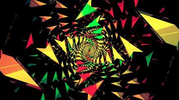 Abstract animated background with twisting colorful arrows, seamless loop. Design. Rotating triangular shapes, 3D corridor. video