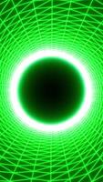 Flying inside neon striped circular tunnel with a dark pulsating sphere in the end. Motion. Endless digital journey. video