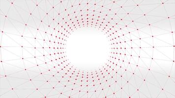 Abstract white background with red dots and lines creating a tunnel effect. Motion. Technological round shaped corridor. video