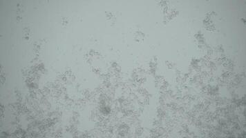 Wet snow falls on the glass melts and flows a drop down on a window at Christmas time. Cold wet weather on window pane. video