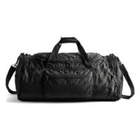 Gym Bag spacious black duffel bag with multiple pockets and a padded shoulder strap standing png
