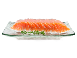 Sashimi Thinly sliced translucent tuna and salmon sashimi garnished with a sprig of green elegantly png