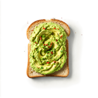Avocado toast bright green mashed avocado spread on a slice of bread with red pepper png