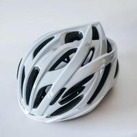 white bicycle helmet isolated on a white background photo