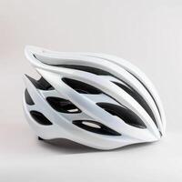 white bicycle helmet isolated on a white background photo