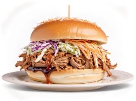 Pulled Pork Sandwich Tender slow cooked pulled pork piled high on soft bun topped png