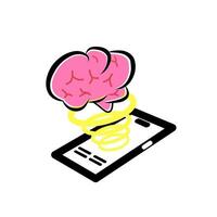 Smartphone with brain icon. Isometric illustration. vector