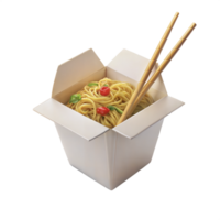 Takeout box filled with noodles and chopsticks on a transparent background png
