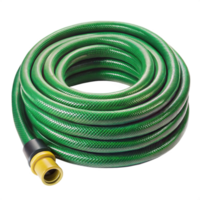 Green garden hose coiled and ready for use on a transparent background png