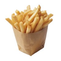 Container of freshly cooked French fries, isolated on a transparent background. png
