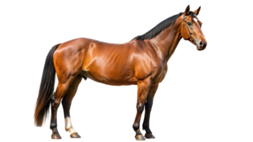 Side view of a brown horse standing on a transparent background png
