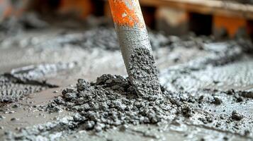 Close-up of concrete pouring work in construction work photo
