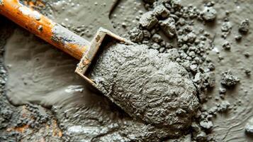 Close-up of concrete pouring work in construction work photo