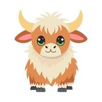A cartoon yak and a big smile. The cow is cute and friendly. It is standing on a white background vector