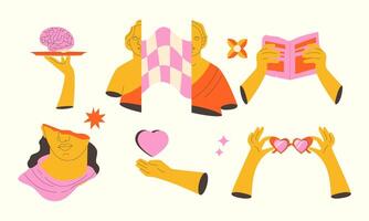 surrealism elements set. Set of bright abstract illustrations in surrealism style vector