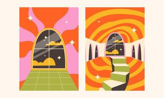 surrealism poster set. Set of abstract backgrounds. Psychedelic style vector