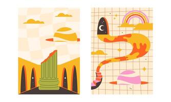 surrealism poster set. Set of abstract backgrounds in surrealism style vector