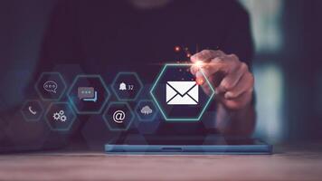 Digital messages and direct marketing emails Electronic mail and network connection concepts ,business contacts ,Important message notifications ,Customer support hotline photo