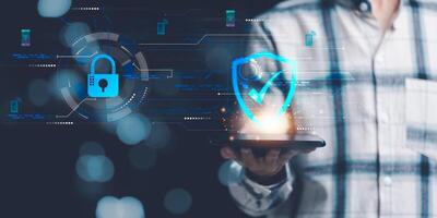 Data protection concept and secure internet security access ,cyber security technology ,Login to online database with your username and password ,virus protection and safety alerts photo
