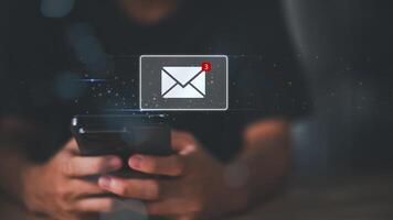Digital messages and direct marketing emails Electronic mail and network connection concepts ,business contacts ,Important message notifications ,Customer support hotline photo