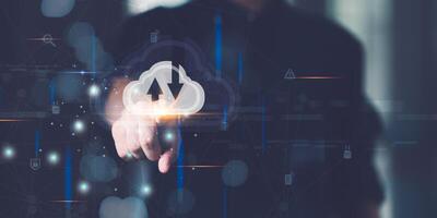 cloud computing backup technology concept ,Access to server communication services ,database connection with modern hardware and software ,interface for uploading and downloading data photo