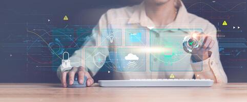 Data protection concept and secure internet security access ,cyber security technology ,Login to online database with your username and password ,virus protection and safety alerts photo