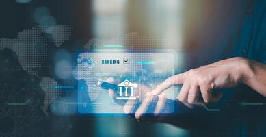 Bank finance business connection concept ,Money and Investment Management ,payment security ,internet transaction network information technology ,Using online banking on application ,online payment photo