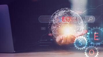 entrepreneur showing SEO concept ,optimization analysis tools , search engine rankings ,social media sites based on results analysis data ,Website Search Optimization ,nteresting web rankings photo