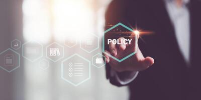 Accountant showing office document auditing concept ,checkboxes Concepts of practices and policies ,company articles of association Terms and Conditions,plan review process and assess correctness photo