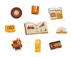 Retro objects flat cartoon illustrations set. 90's nostalgia concept. vector