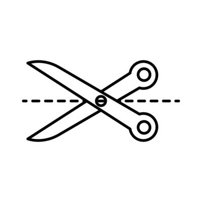 Scissors with cut lines icon black and white sign