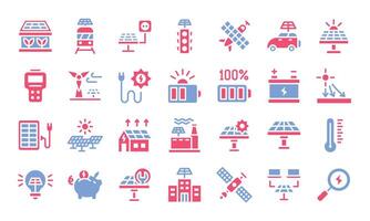 Solar energy flat two - color icons set vector