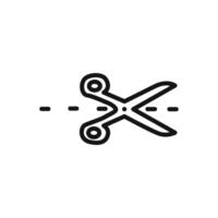 Scissors with cut lines icon linear graphics sign vector