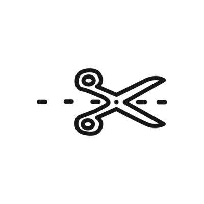 Scissors with cut lines icon linear graphics sign