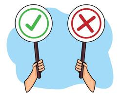 hand hold right and wrong symbol for vote or people making choice vote and polling vector